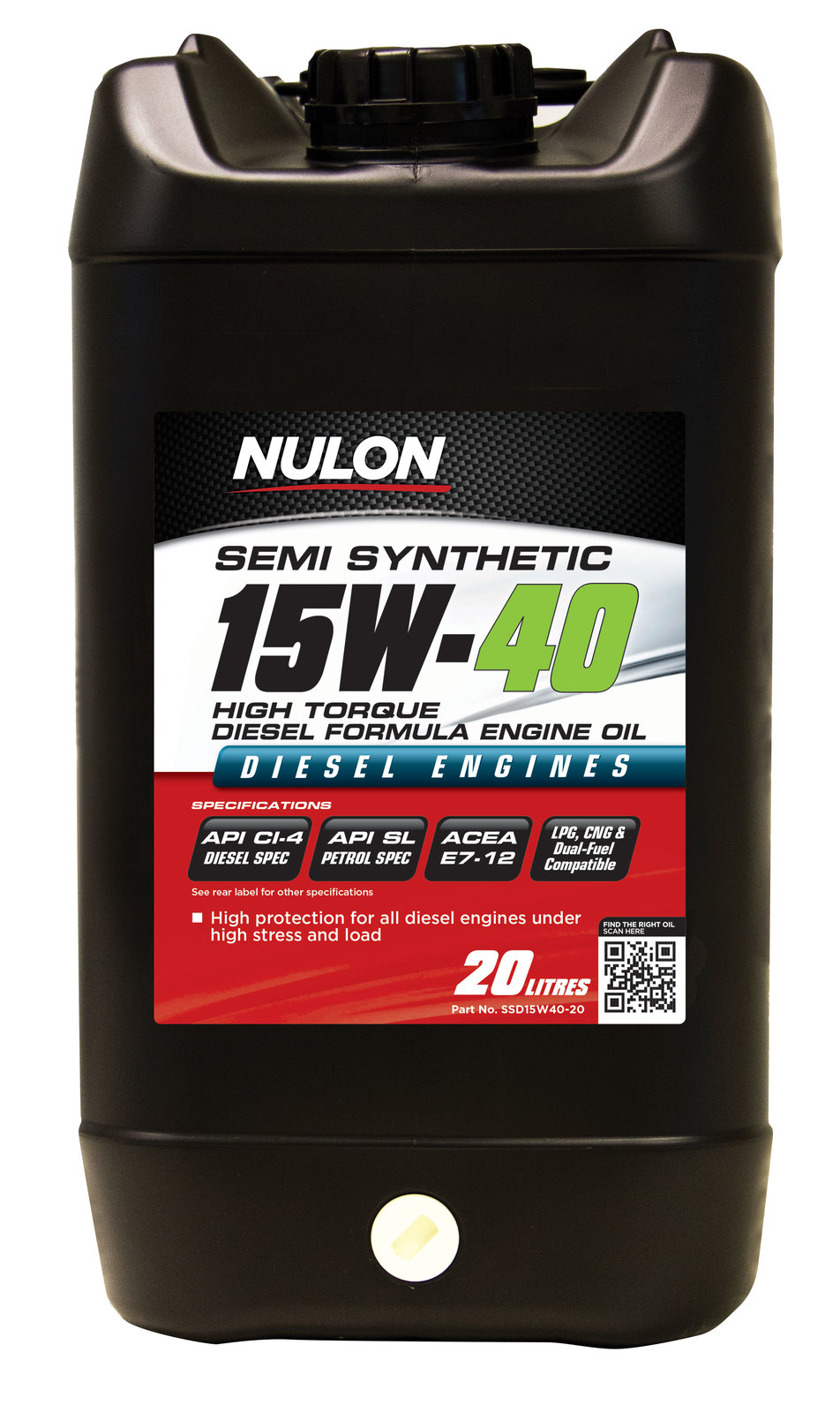 Nulon Semi Synthetic 15w 40 High Torque Diesel Formula Engine Oil 20 Litre