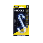 S Hook Zinc Plated Steel 95mm x 35mm x 4mm (S) 4pk