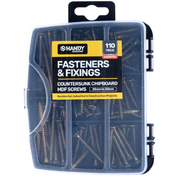 Fasteners & Fixings in Storage Case Countersunk Chipboard MDF Screws Assorted Sizes 110pc