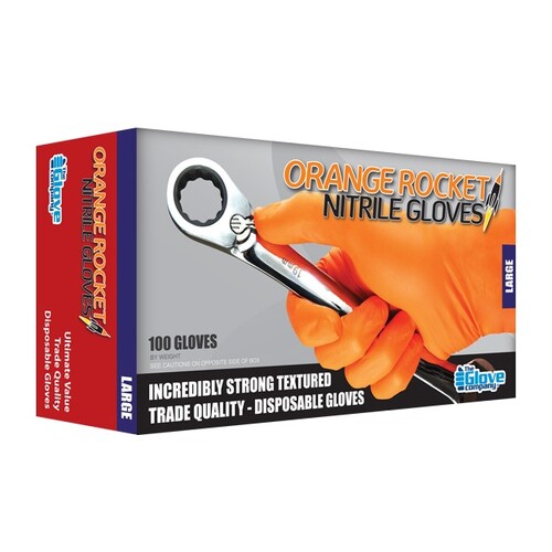 Orange Rocket Nitrile Disposable Gloves Box of 100 Large