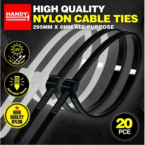 Cable Ties Heavy Duty Wide 295mm x 8mm 20pc