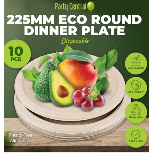 Eco-Friendly Wheat Straw Disposable Round Dinner Plates - 23cm Dia - 10pk