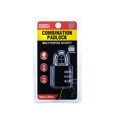 Padlock 3-Digit Combination 60mm x 30mm x15mm Black 