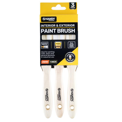 Paint Brush Wooden Handle 25mm 3pk (Suitable for Latex, Oil & Water Based Paints)