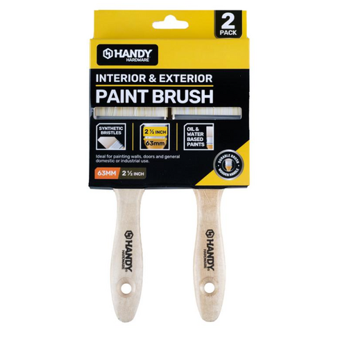 Paint Brush Wooden Handle 63mm 2pk (Suitable for Latex, Oil & Water Based Paints)