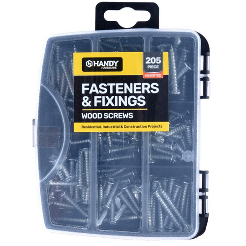 Fasteners & Fixings in Storage Case Wood Screws Assorted Sizes 205pc