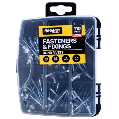 Fasteners & Fixings in Storage Case Blind Rivets Assorted Sizes 110pc