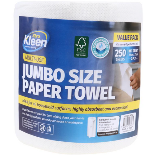 Paper Towel Roll Jumbo 250 Sheet 2PLY 22cm x 21cm